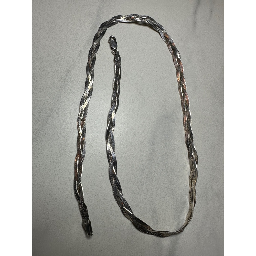 Sterling Silver Braided Herringbone Chain Necklace 18 Inch 925 Italy 9.22g